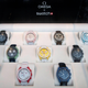 The entire MoonSwatch collection displayed at a store in Zurich, Switzerland.